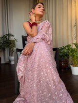 Blush Pink Organza Silk Saree with Scalloped Border