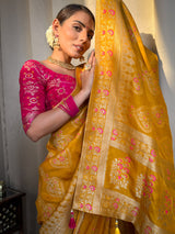 Mustard Yellow Meenakari Banarasi Uppada Silk Saree