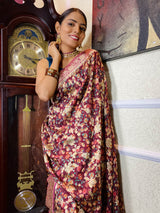 Sangria Red Designer Banarasi Silk Saree
