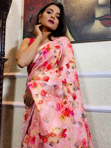 Hot Pink Uppada Cotton Silk Saree