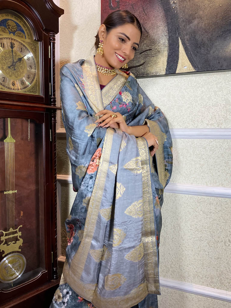 Queen Blue Designer Banarasi Silk Saree