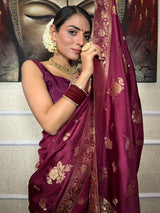 Sangria Wine Banarasi Uppada Silk Saree