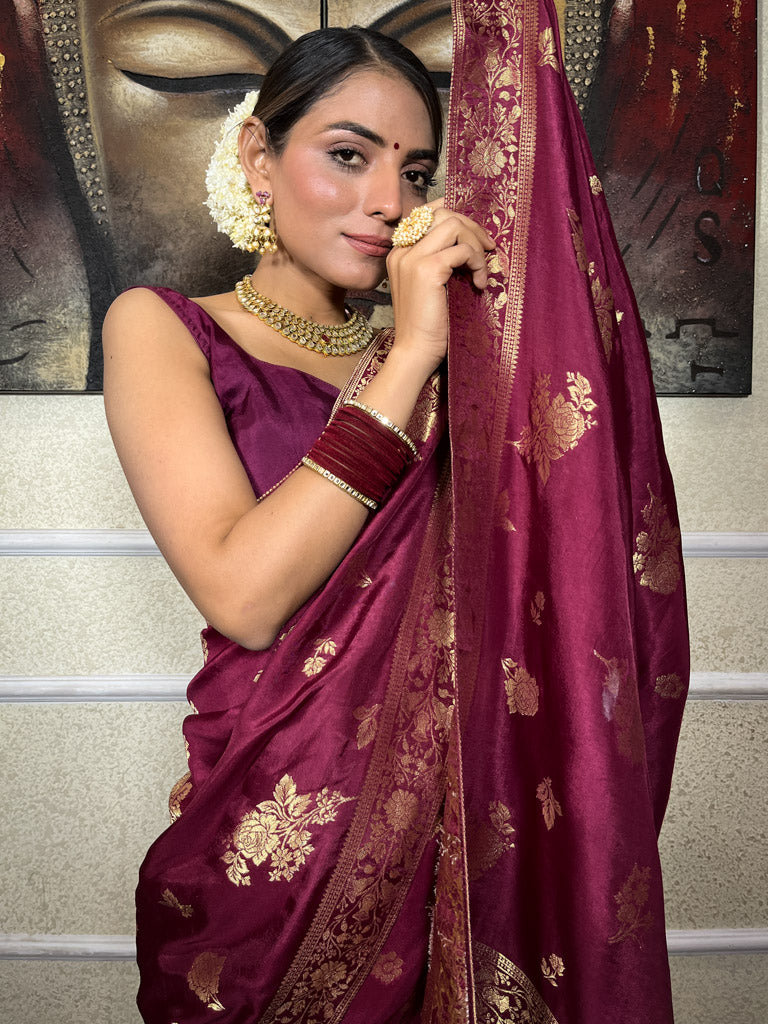 Sangria Wine Banarasi Uppada Silk Saree