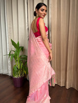 Flamingo Pink Cotton Silk Saree