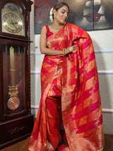 Peach Pink Banarasi Handloom Silk Saree
