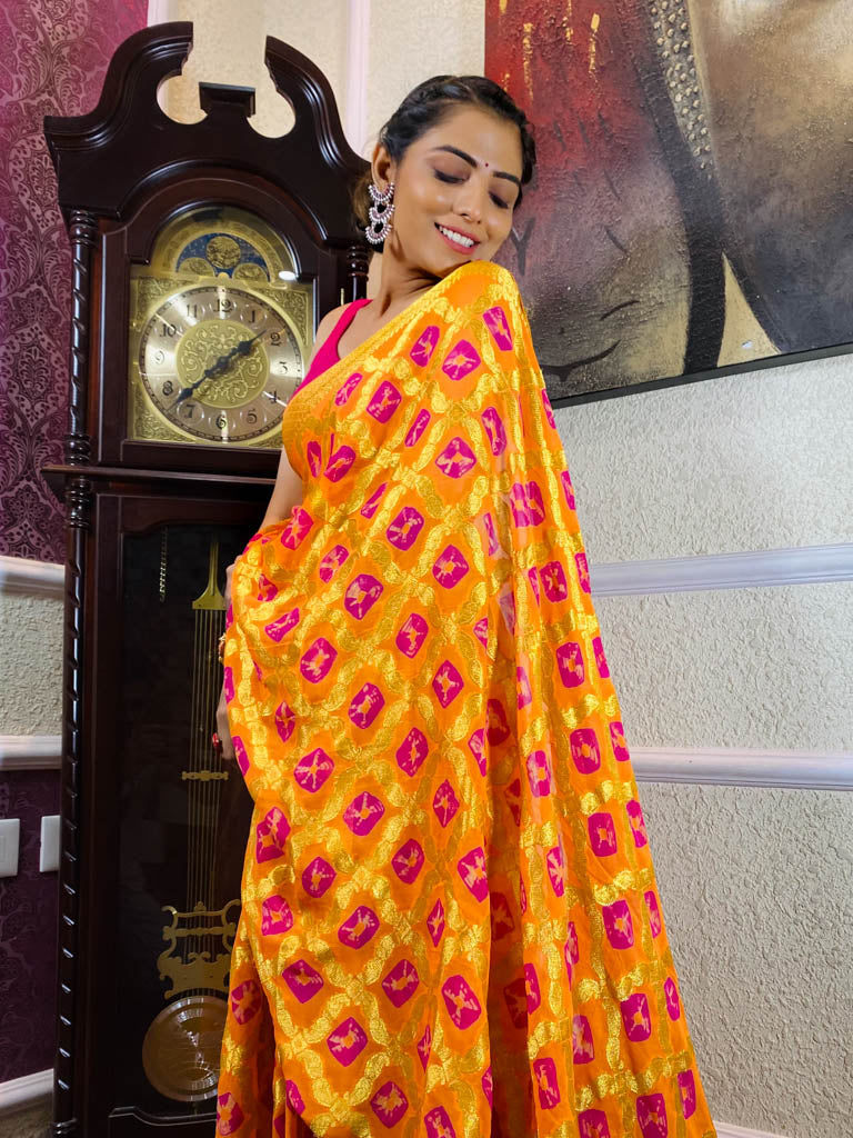 Monarch Orange Georgette Bandhej Saree