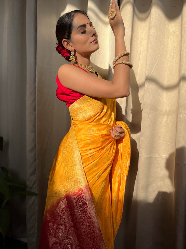 Mustard Yellow Banarasi Uppada Silk Saree