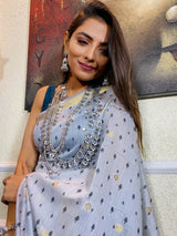 Stone Blue Uppada Cotton Silk Saree