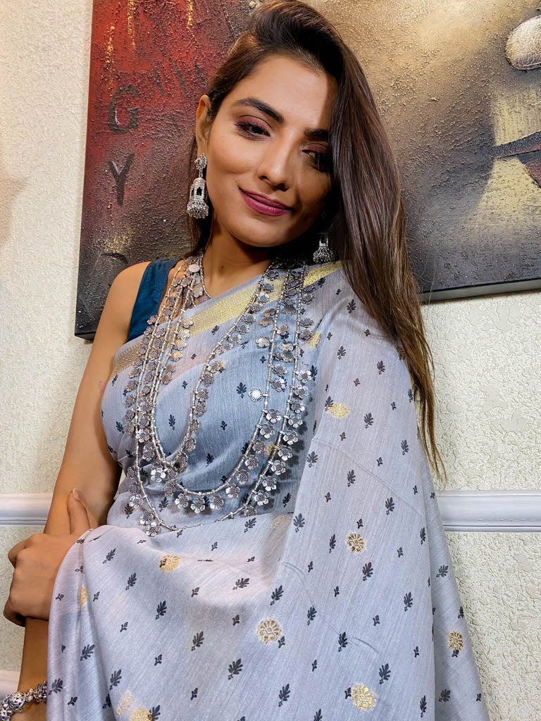 Stone Blue Uppada Cotton Silk Saree