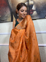 Carrot Orange Handloom Tussar Silk Saree