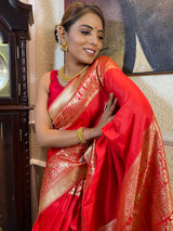 Scarlet Red Banarasi Silk Saree