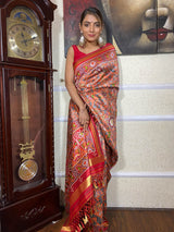 Carrot Orange Kalamkari Tussar Silk Saree