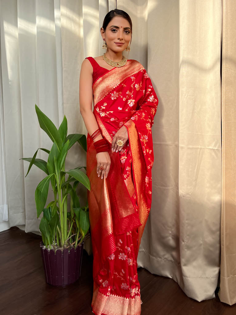 Crimson Red Banarasi Silk Saree