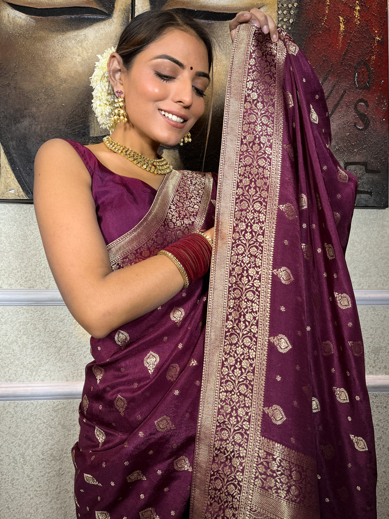 Plum Wine Banarasi Uppada Silk Saree