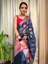 Berry Blue Woven Cotton Silk Saree