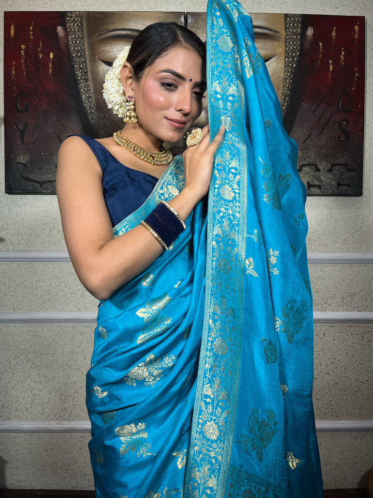Firozi Blue Banarasi Uppada Silk Saree
