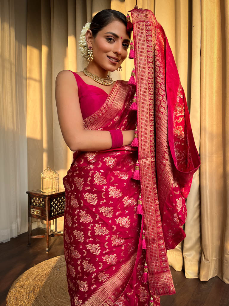 Queen Pink Banarasi Uppada Silk Saree