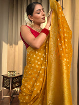 Mustard Yellow Banarasi Khaddi Weaved Georgette Saree