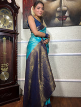 Turquise Blue Kanjeevaram Silk Saree