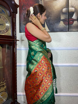 Bottle Green Banarasi Patola Silk Saree