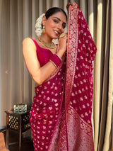 Queen Pink Banarasi Khaddi Weaved Georgette Saree