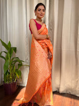 Carrot Orange Meenakari Cotton Silk Saree