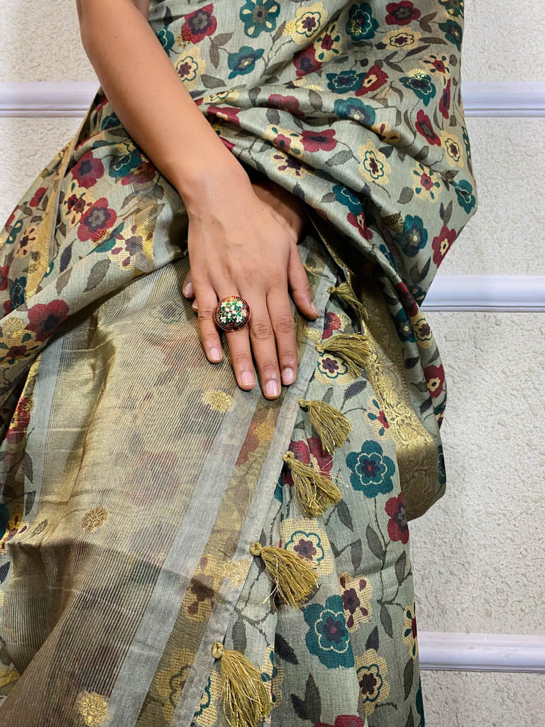 Moss Green Uppada Cotton Silk Saree