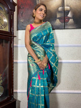Turquoise Blue Banarasi Silk Ghatchola Saree