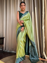 Pastel Green Antique Silver Kanjeevaram Silk Saree