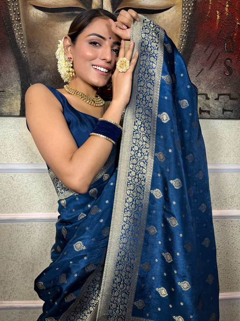 Midnight Blue Banarasi Uppada Silk Saree