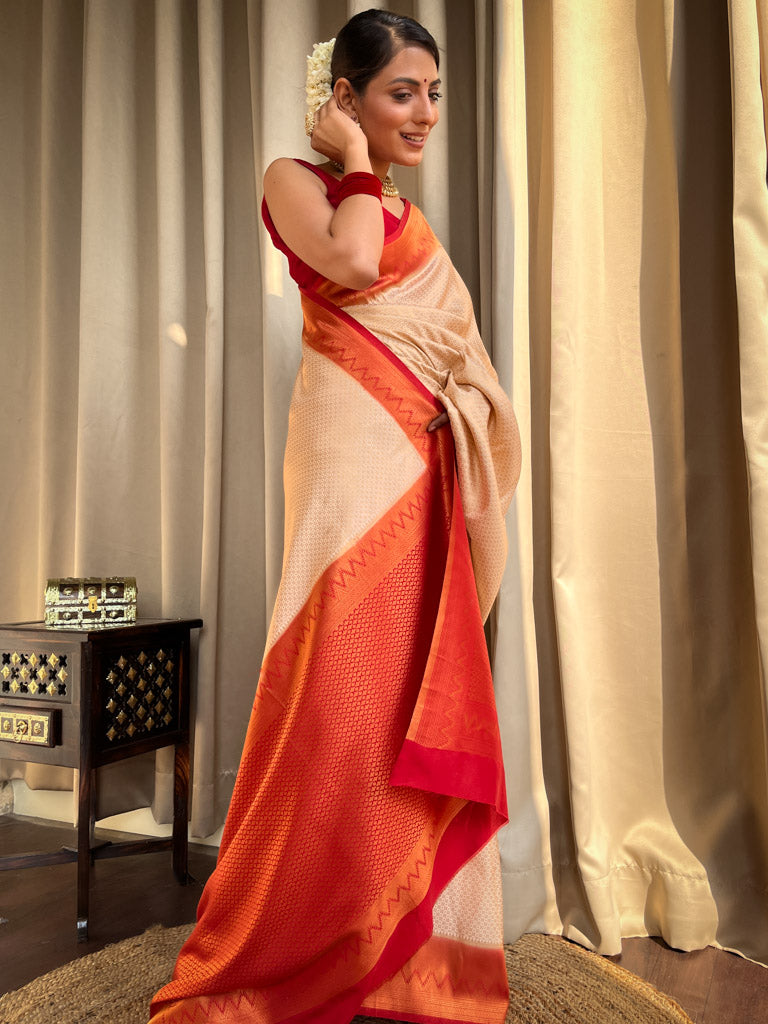 Off White Kanjeevaram Silk Saree