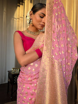 Baby Pink Banarasi Khaddi Weaved Georgette Saree
