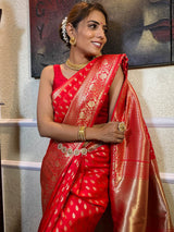 Scarlet Red Banarasi Katan Silk Saree