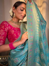 Turquoise Green Meenakari Banarasi Uppada Silk Saree