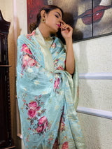 Arctic Blue Designer Banarasi Silk Saree