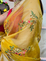 Canary Yellow Organza Silk Saree