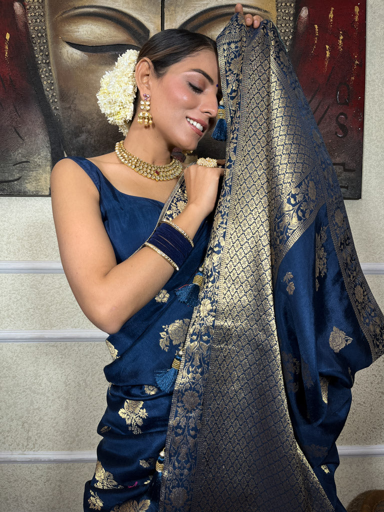 Midnight Blue Banarasi Uppada Silk Saree