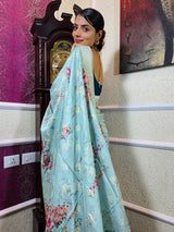 Arctic Blue Designer Banarasi Silk Saree