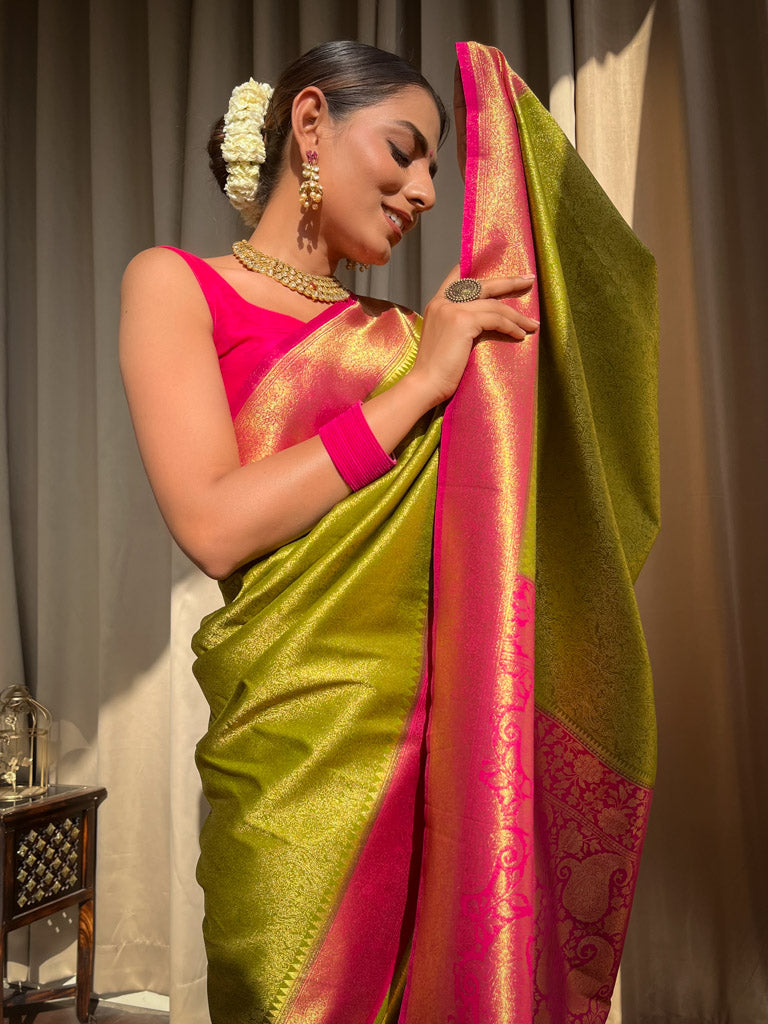 Mehendi Green Kanjeevaram Silk Saree