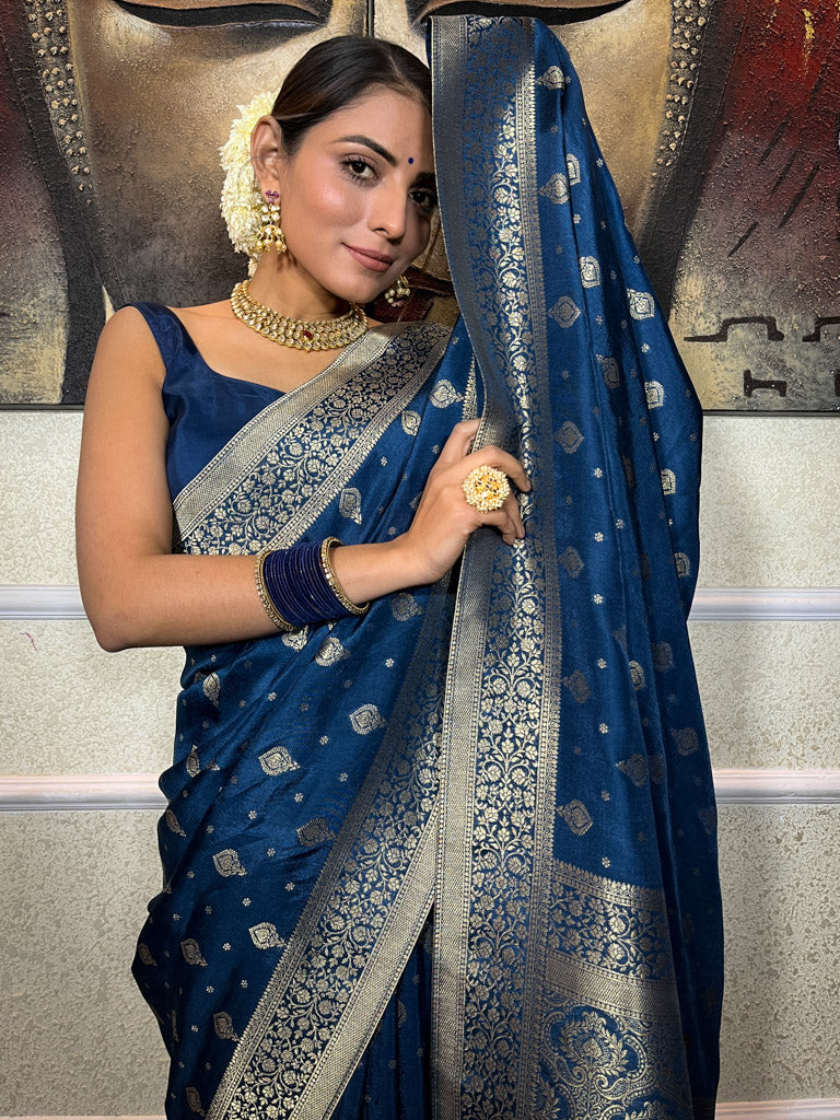 Midnight Blue Banarasi Uppada Silk Saree