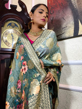 Moss Green Designer Banarasi Silk Saree