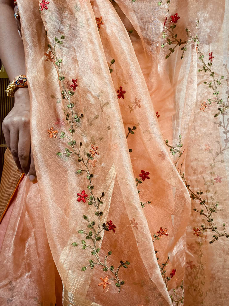 Pastel Orange Organza Silk Saree