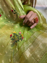 Parakeet Green Organza Silk Saree
