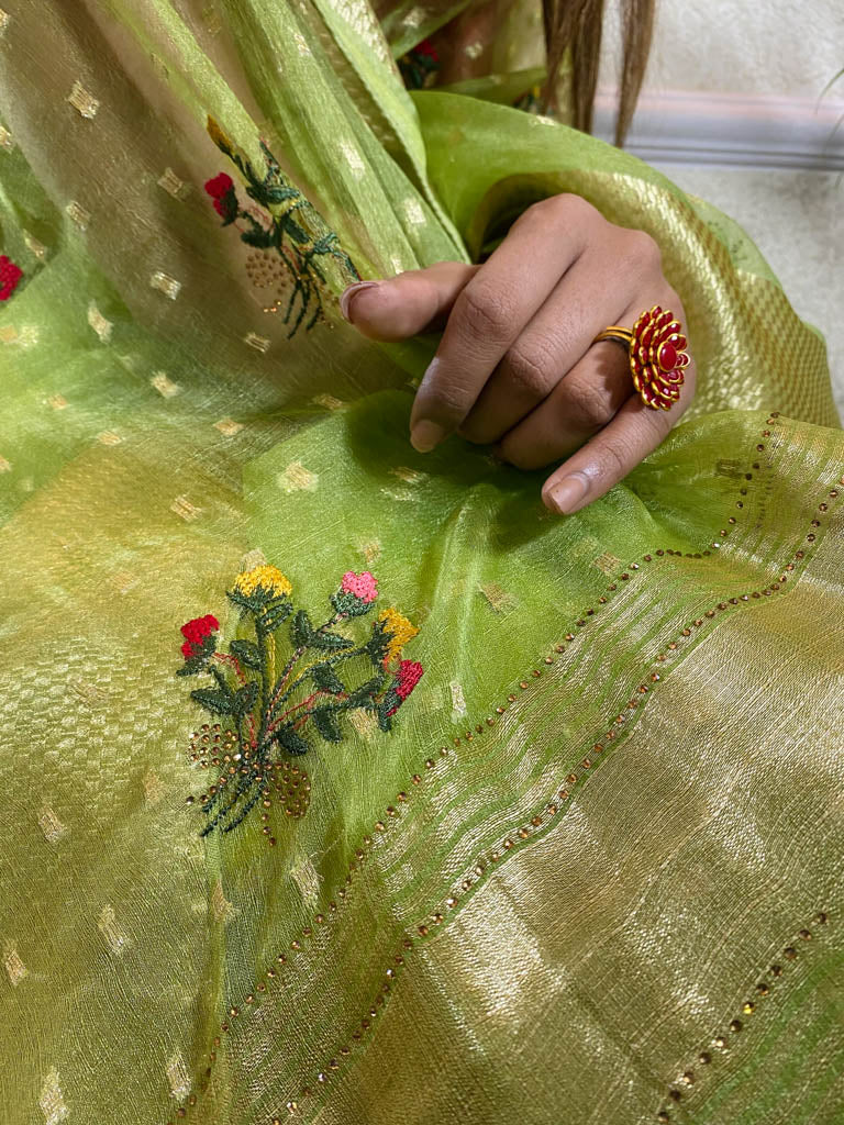 Parakeet Green Organza Silk Saree