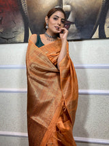 Carrot Orange Handloom Tussar Silk Saree