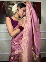 Lilac Pink Banarasi Uppada Silk Saree