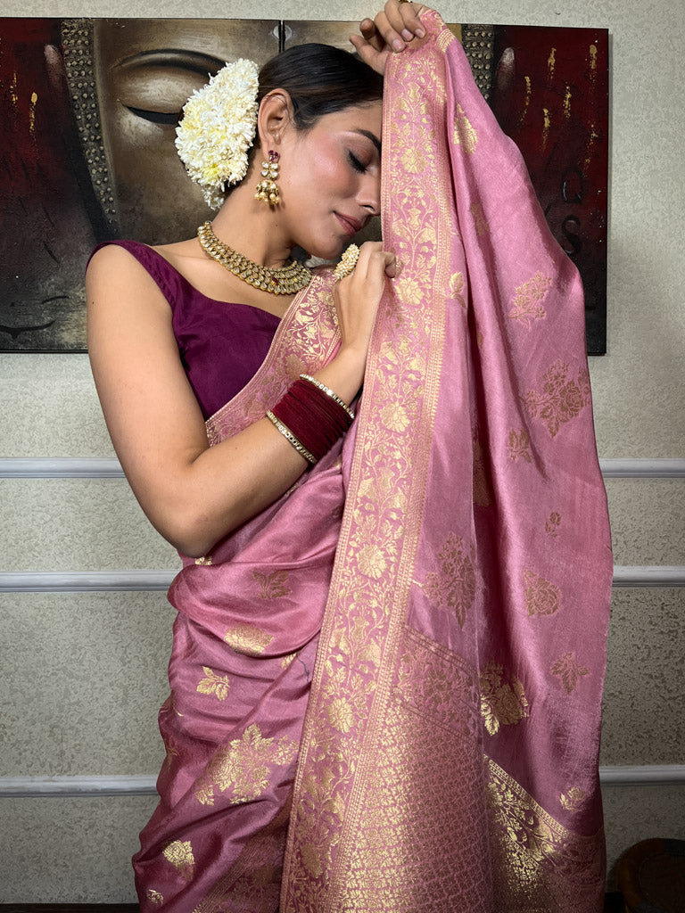 Lilac Pink Banarasi Uppada Silk Saree