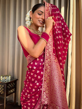 Queen Pink Banarasi Khaddi Weaved Georgette Saree