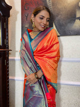 Carrot Orange Kanjeevaram Silk Banarasi Handloom Saree