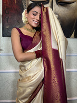 Off White Kanjeevaram Silk Saree